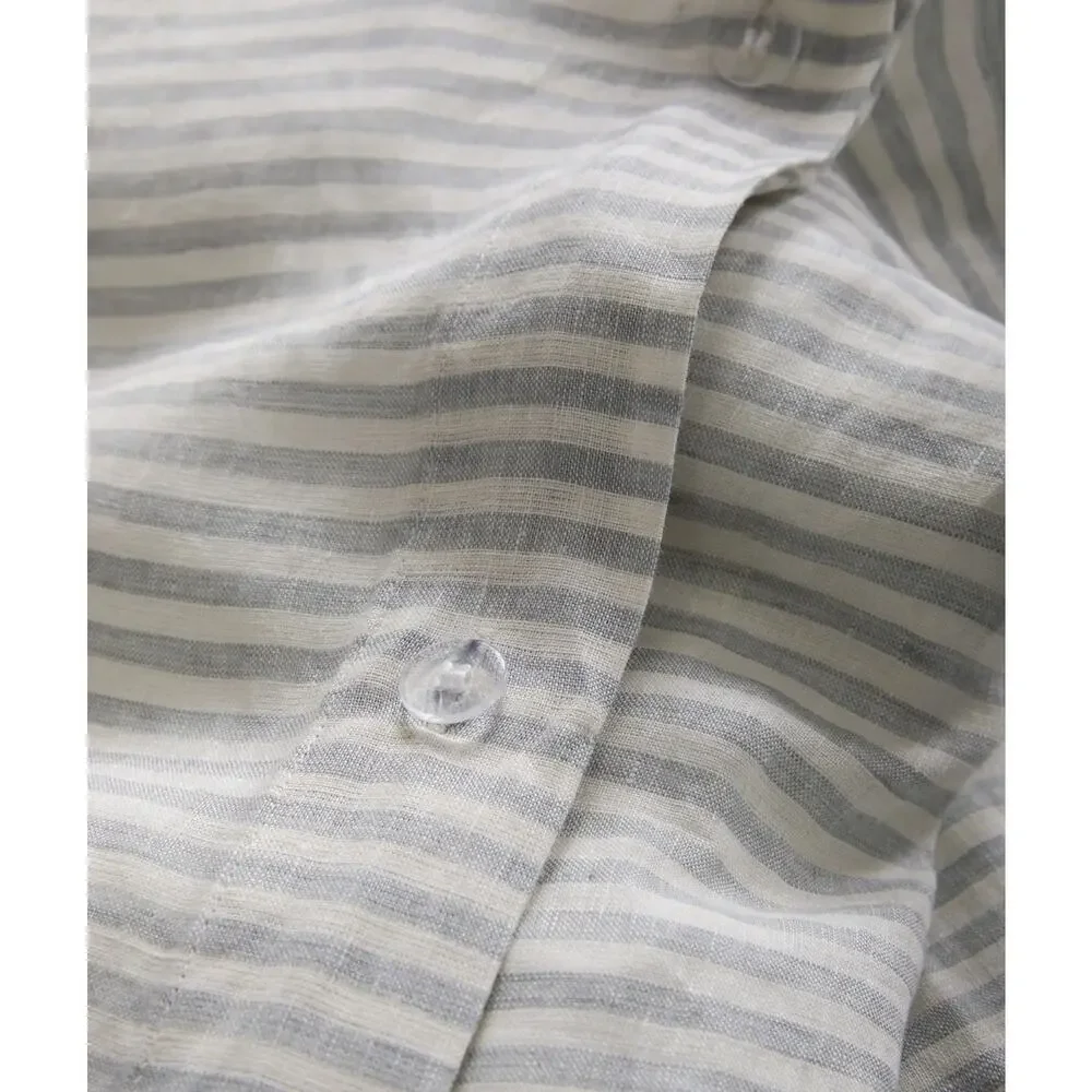 Quince 100% European Linen Stripe Duvet Cover • Full /Queen• Mist White $154